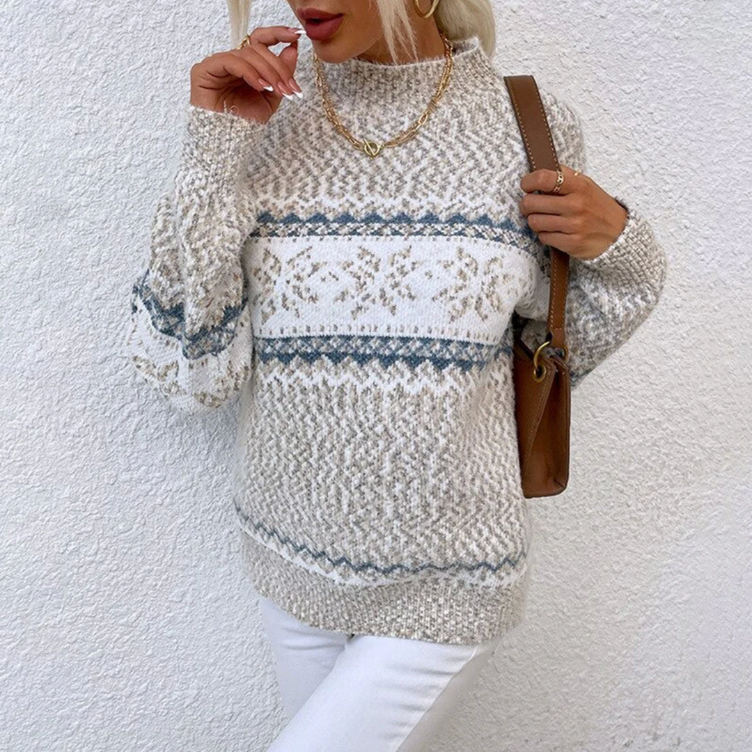 |ISA| Knitted Women's Sweater with Norwegian Motif